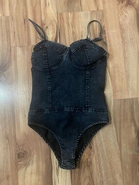 Vintage Thrill Jeans Denim Corset Bodysuit 💙 Structured Bustier Top Sz S